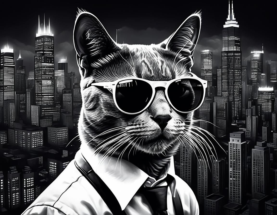 Cool Cat Portrait in Urban Charcoal Style