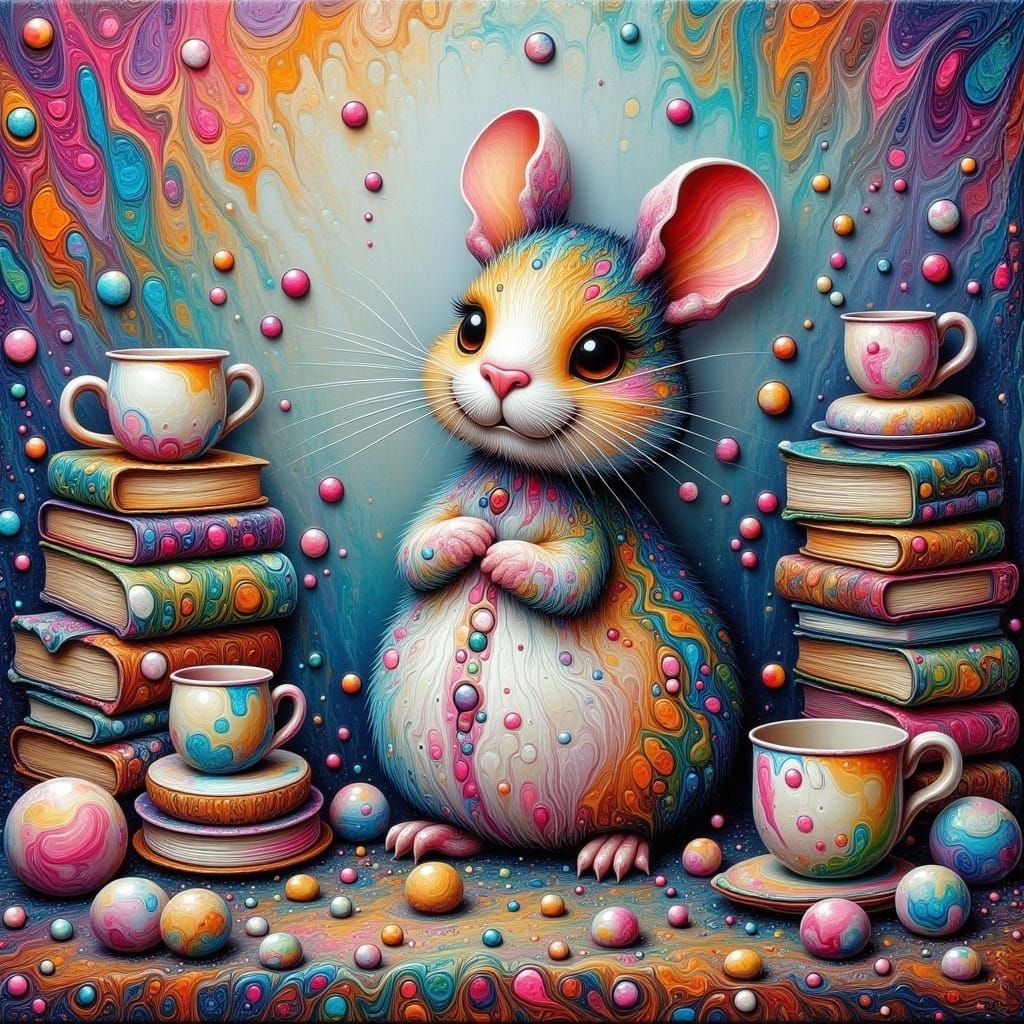 Miniature Whimsy in Vibrant Acrylic Pouring Art