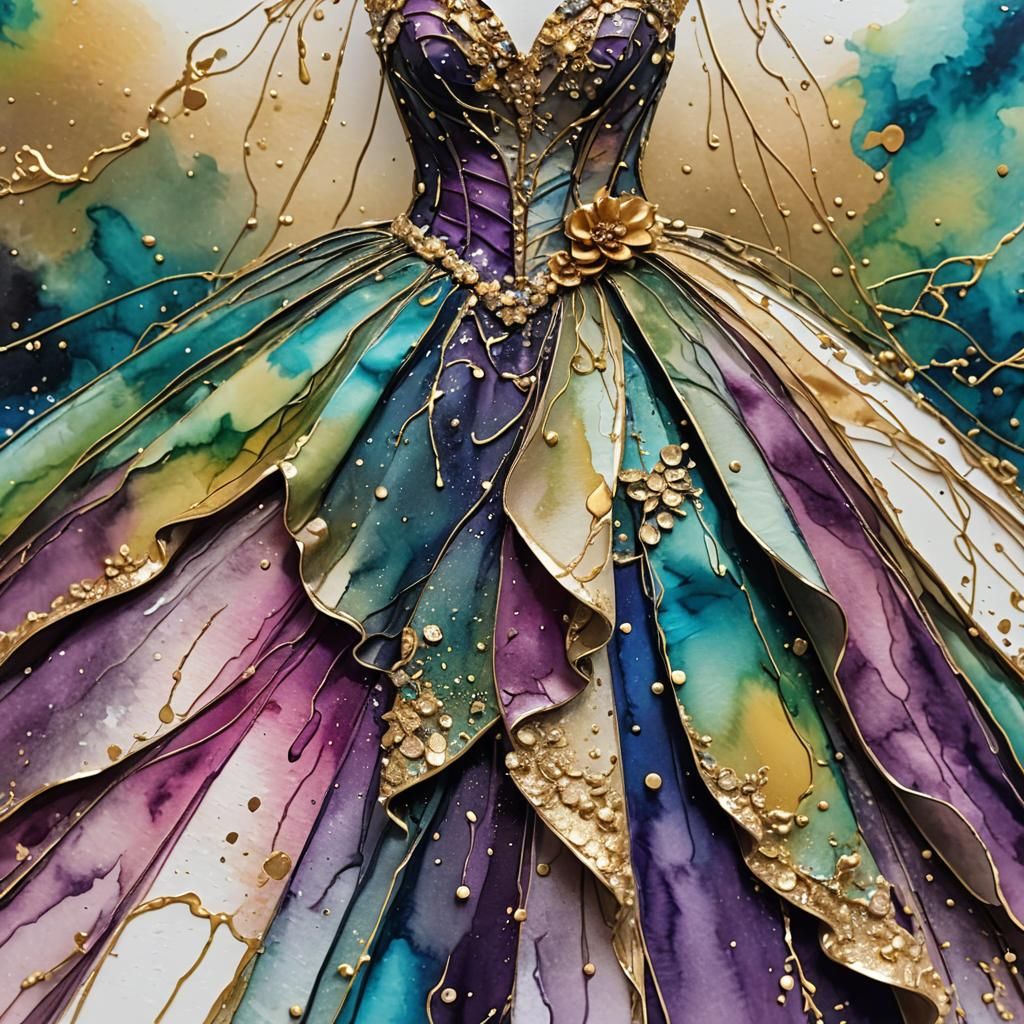 Ball Gown with Alcohol Ink Drips