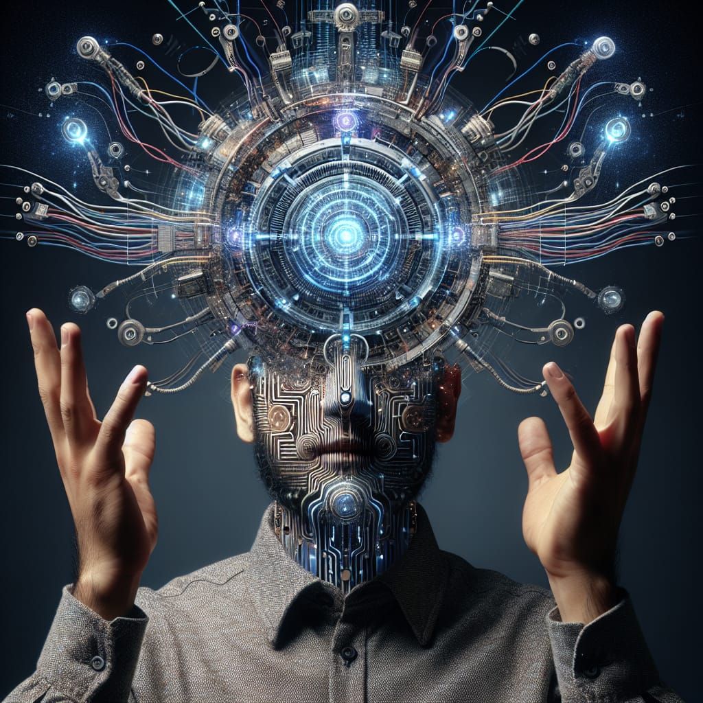 Augmented Reality Portal Head: Futuristic Cybernetic Art