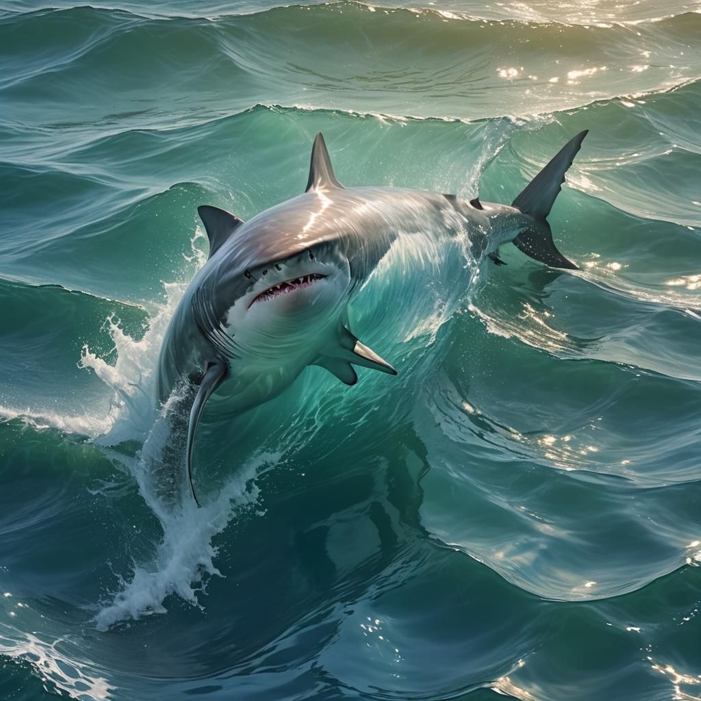 Colossal Shark-Dolphin Hybrid Breaching Ocean Surface