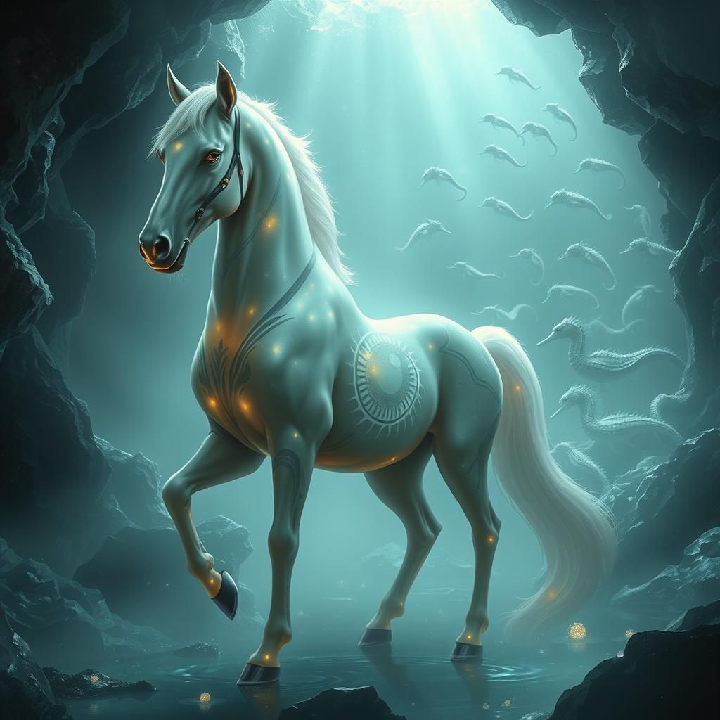 Young Centaur in Bioluminescent Giger-inspired Chamber