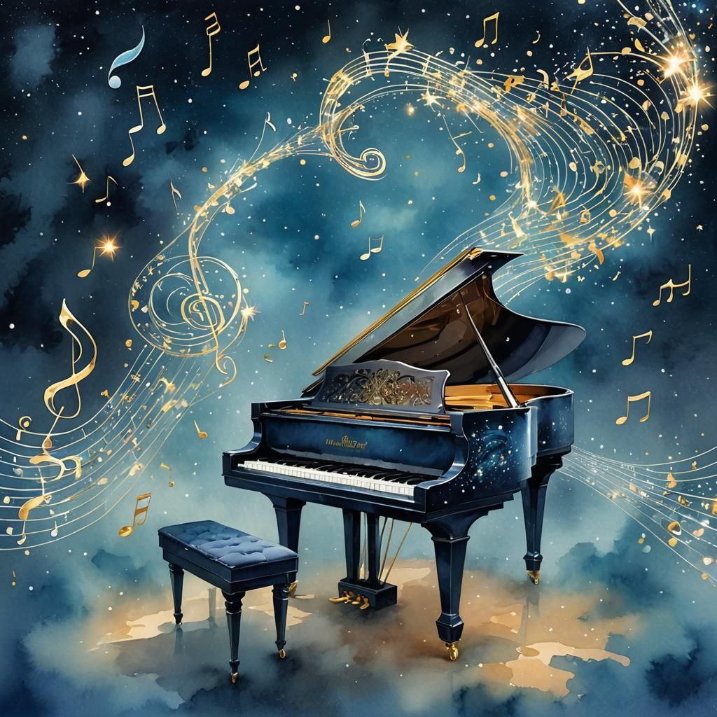 Glass Piano with Musical Notes in Baroque Style