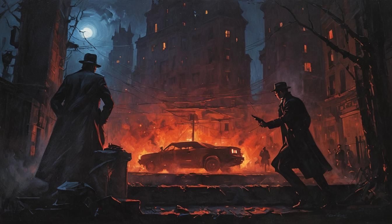 Mysterious City at Night in Noir Style