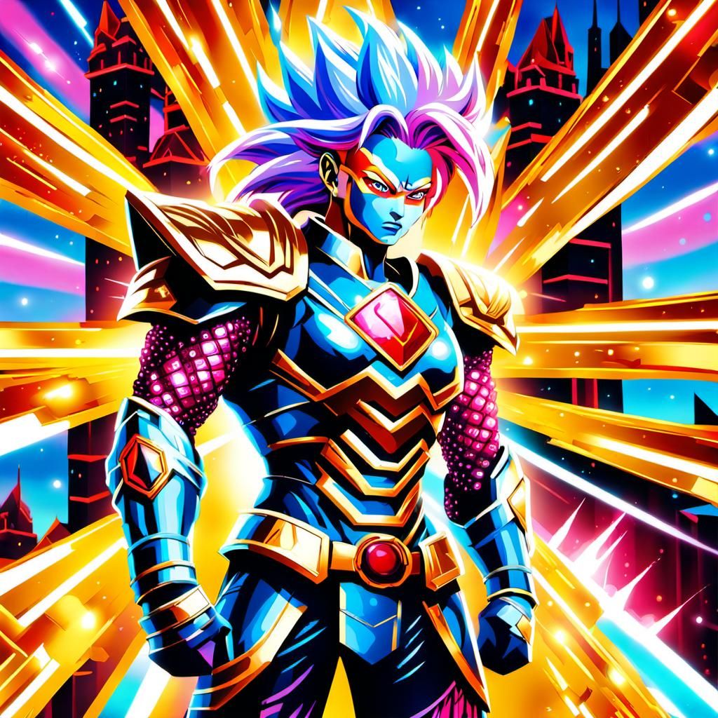 Crimson-Haired Warrior Goddess in Royal Armor