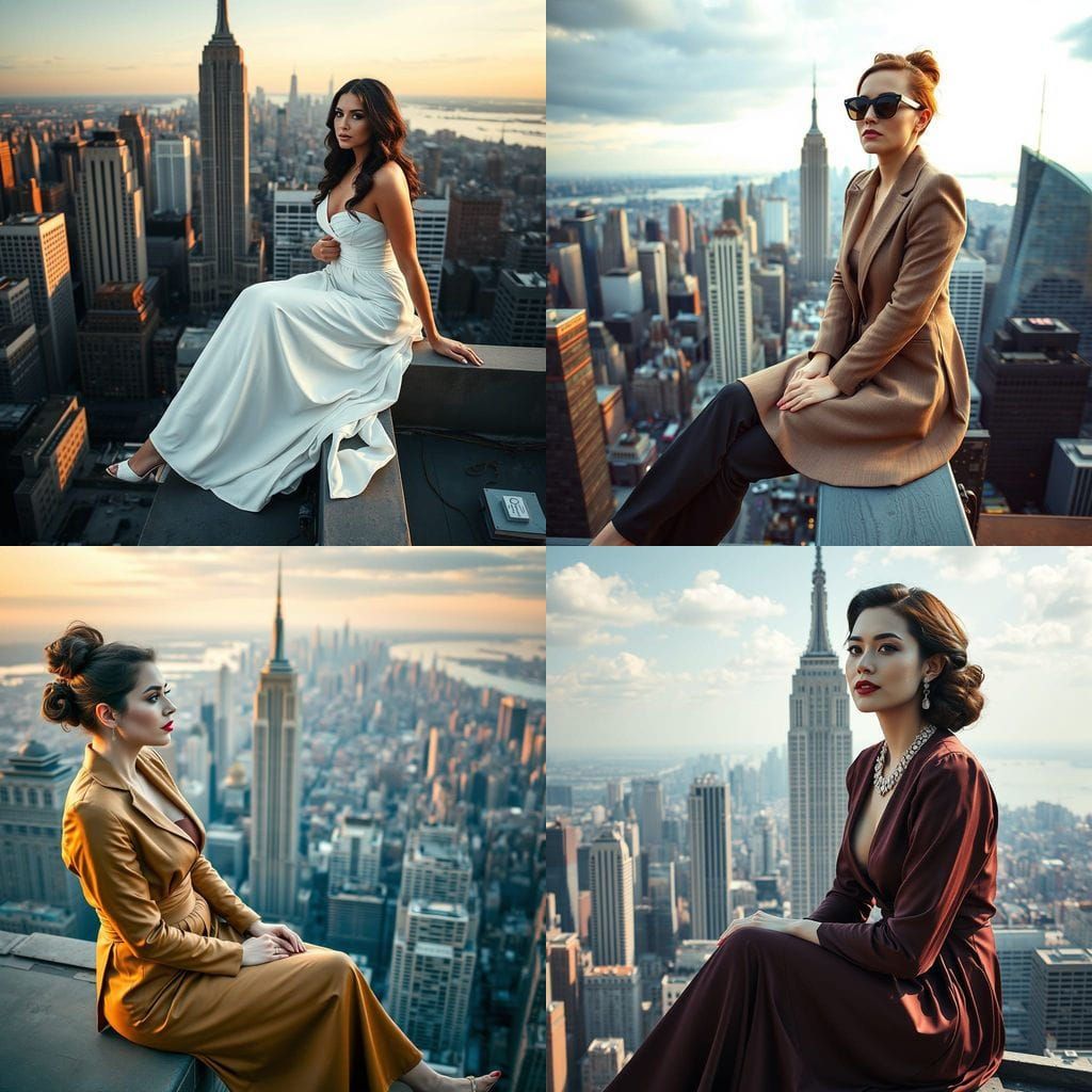 Giant Woman on New York Skyscraper Rooftop