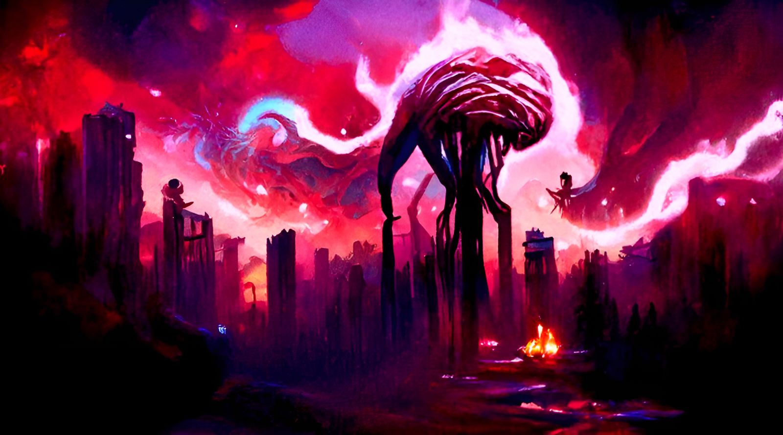 Stranger Things Creature in Apocalyptic Landscape