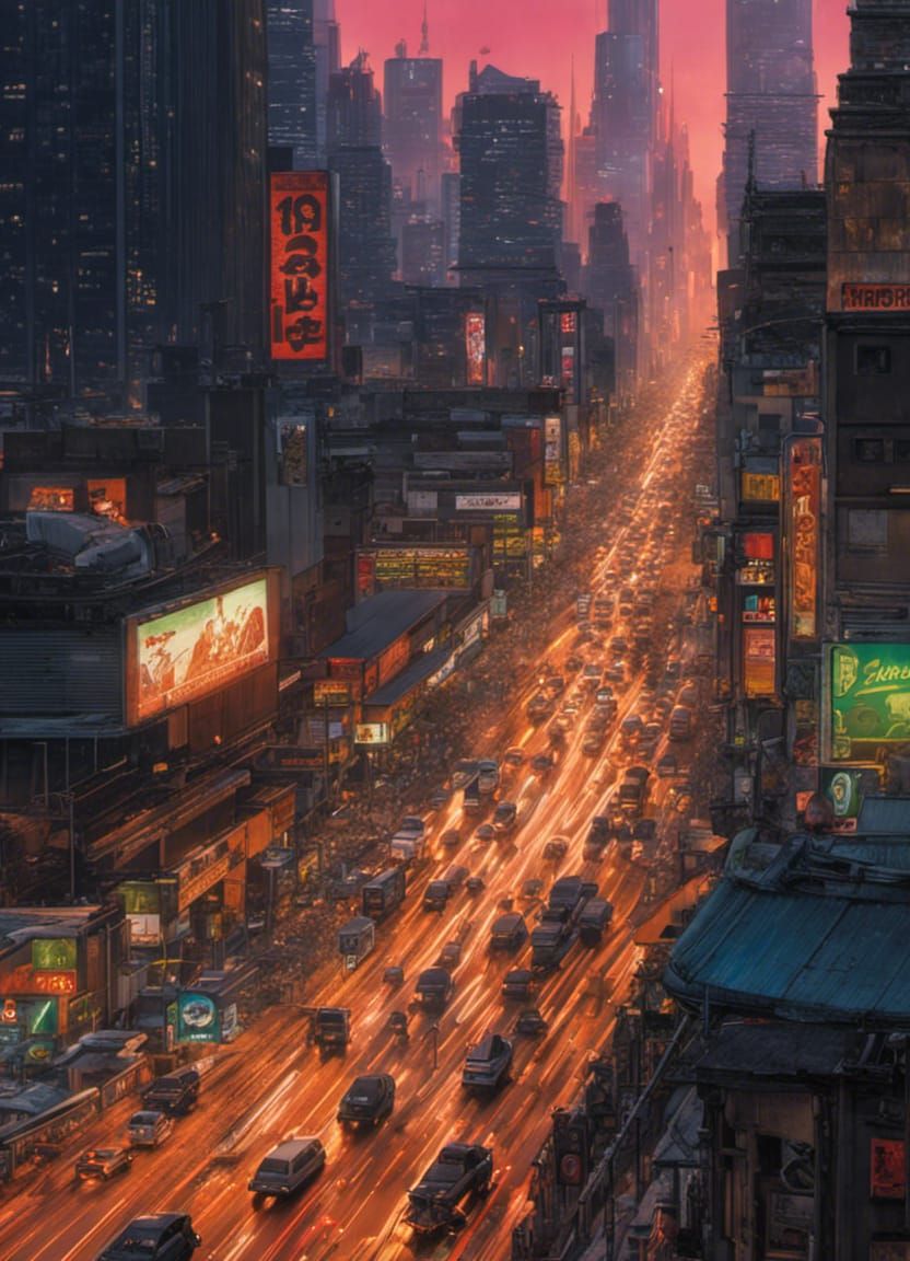 Cyberpunk Motorcyclist Races Through Neon Tokyo Traffic