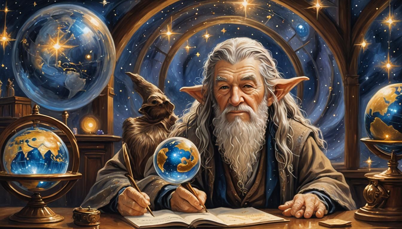 Baby Wizard in Classroom, Whimsical Oil Painting