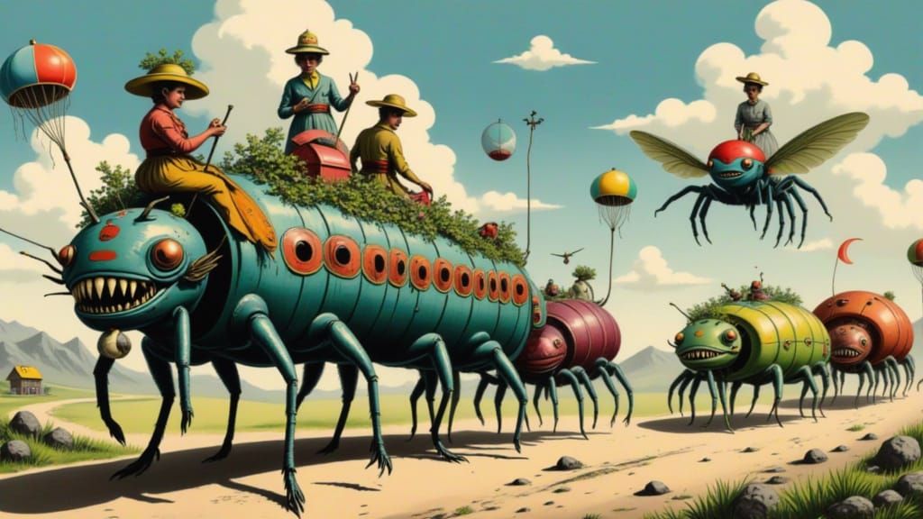 Insect Vehicles in a Fantastical Tribe Scene