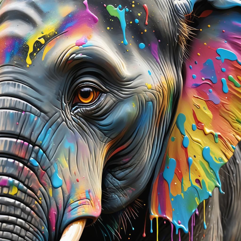 Rainbow Pour Art Elephant Face in 3D