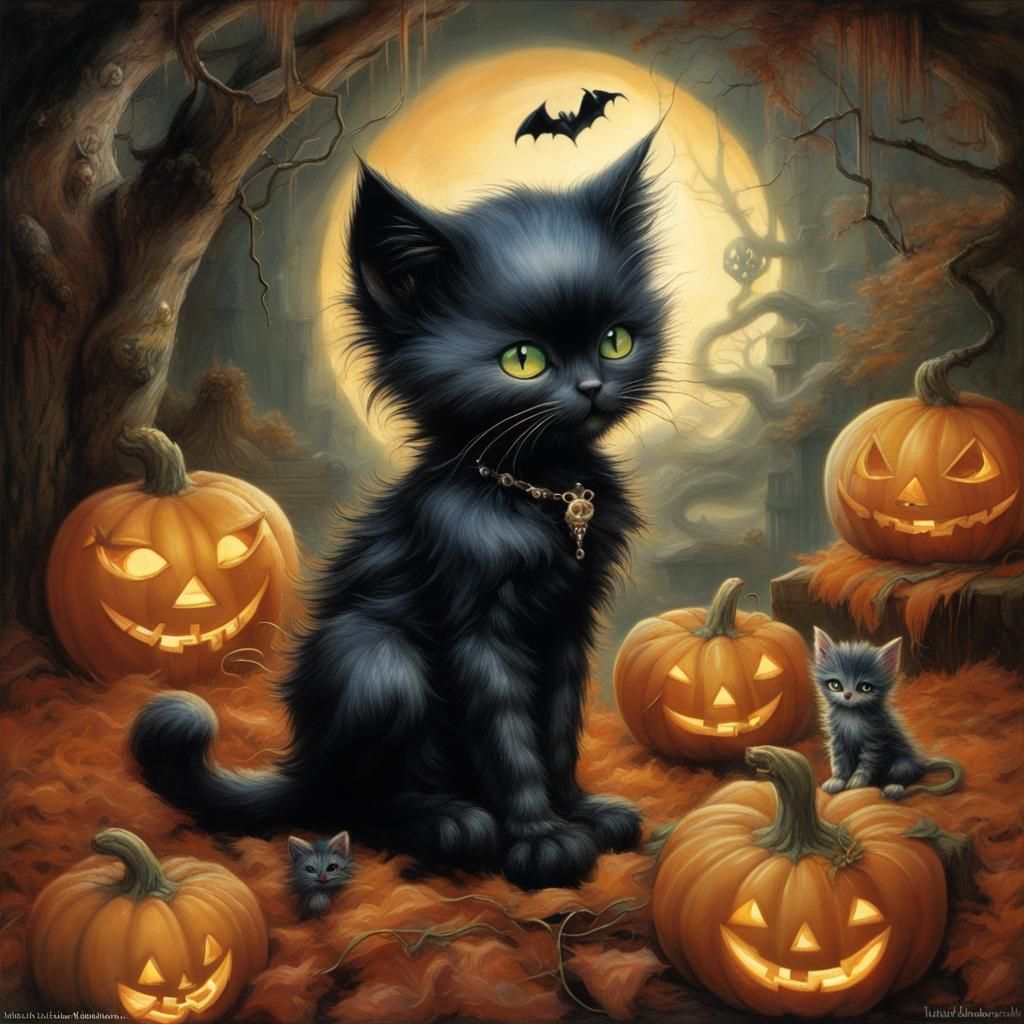 Halloween Kitten in Surrealist Style