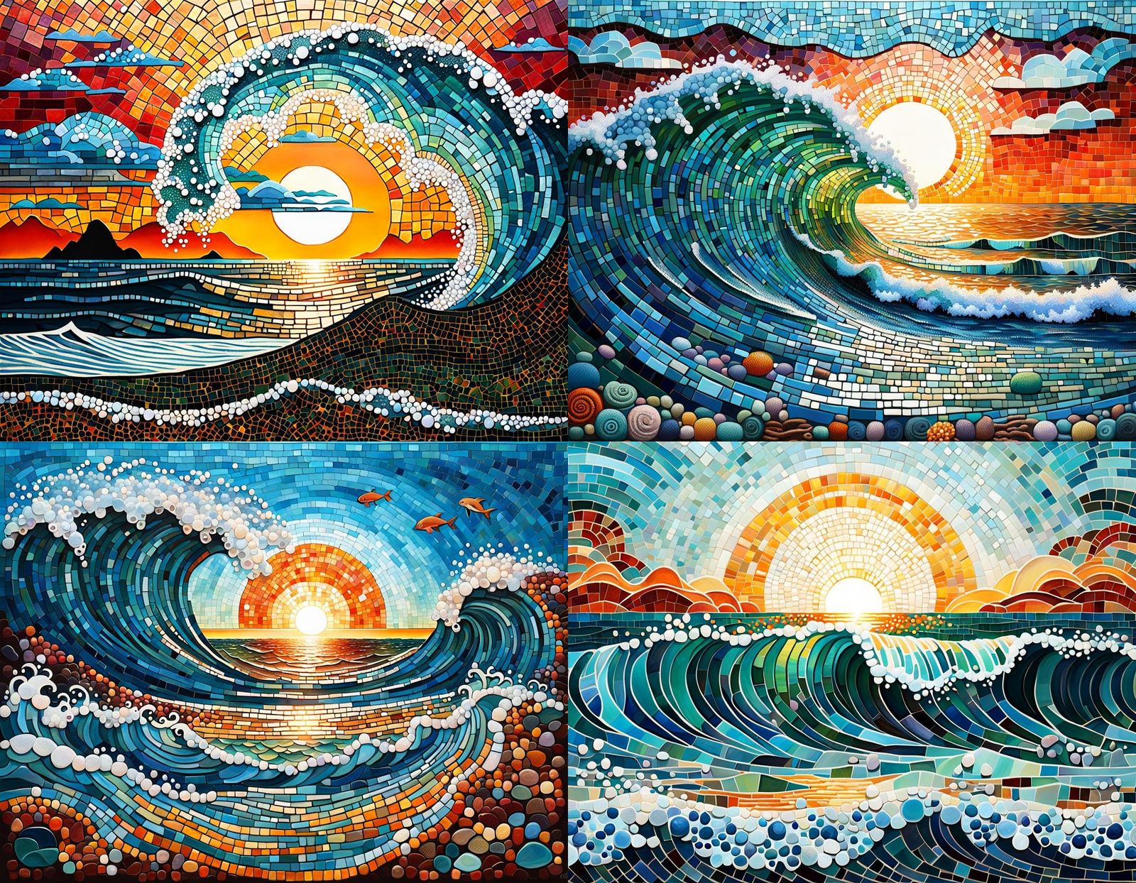 Tropical Sunrise Ocean Waves Mosaic Art