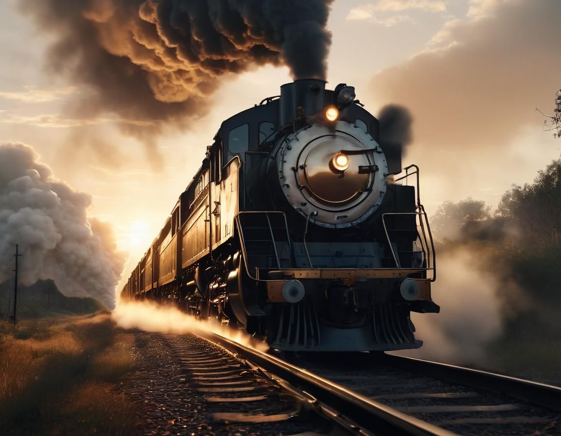 Majestic Locomotive in Golden Sunset Light