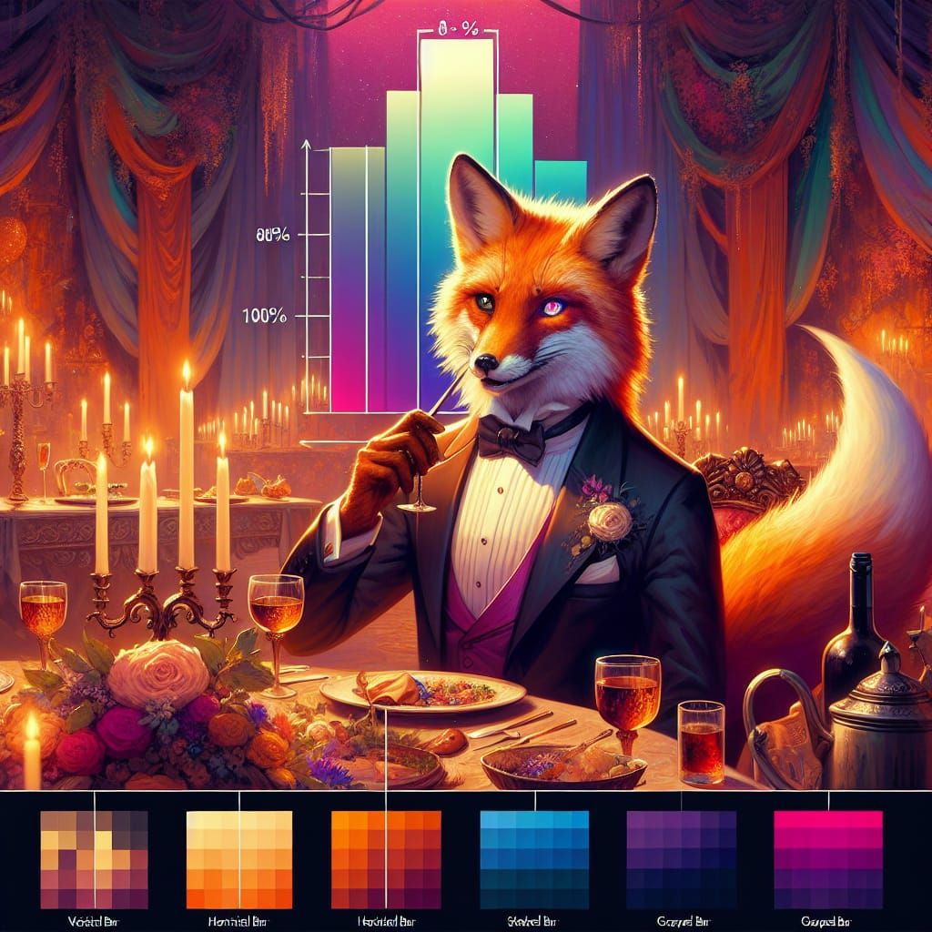 Fox in Tuxedo at Extravagant Dinner Party