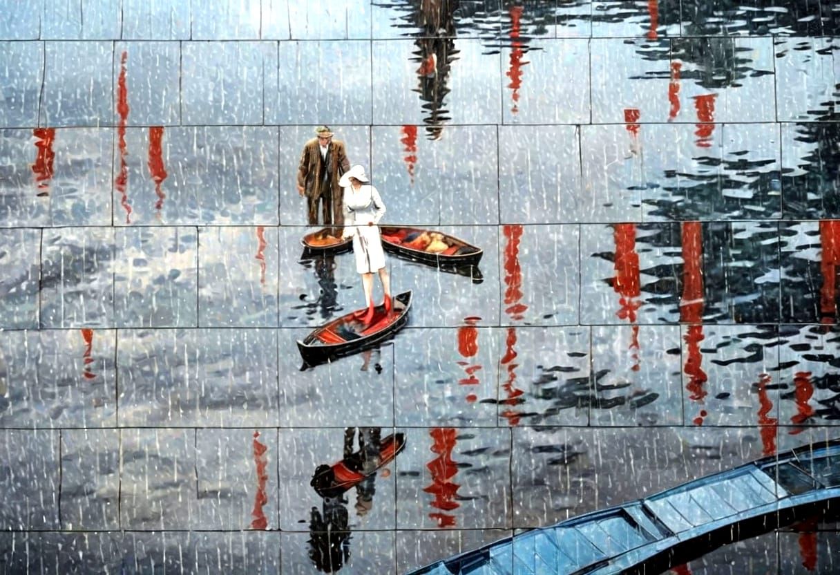 Minimalist Boat Scene Inspired by De Chirico and Hopper