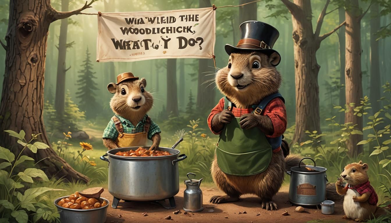 Woody Woodchuck Ponders: Whimsical Forest Scene