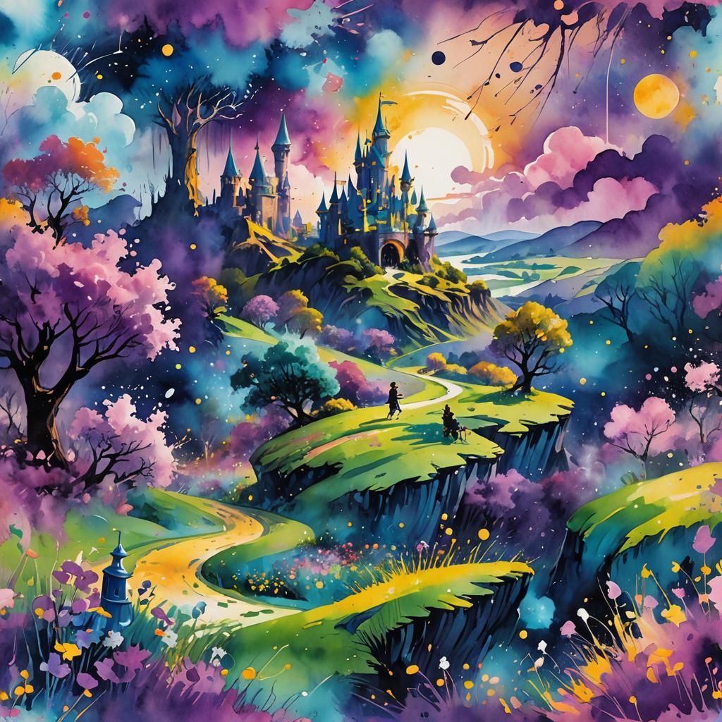 Wizard of Oz in Wonderland: Ink Splatter Illustration