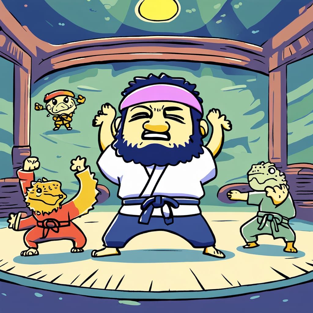 Bearded Dragon Karate Master: A Ghibli-Style Dojo Scene