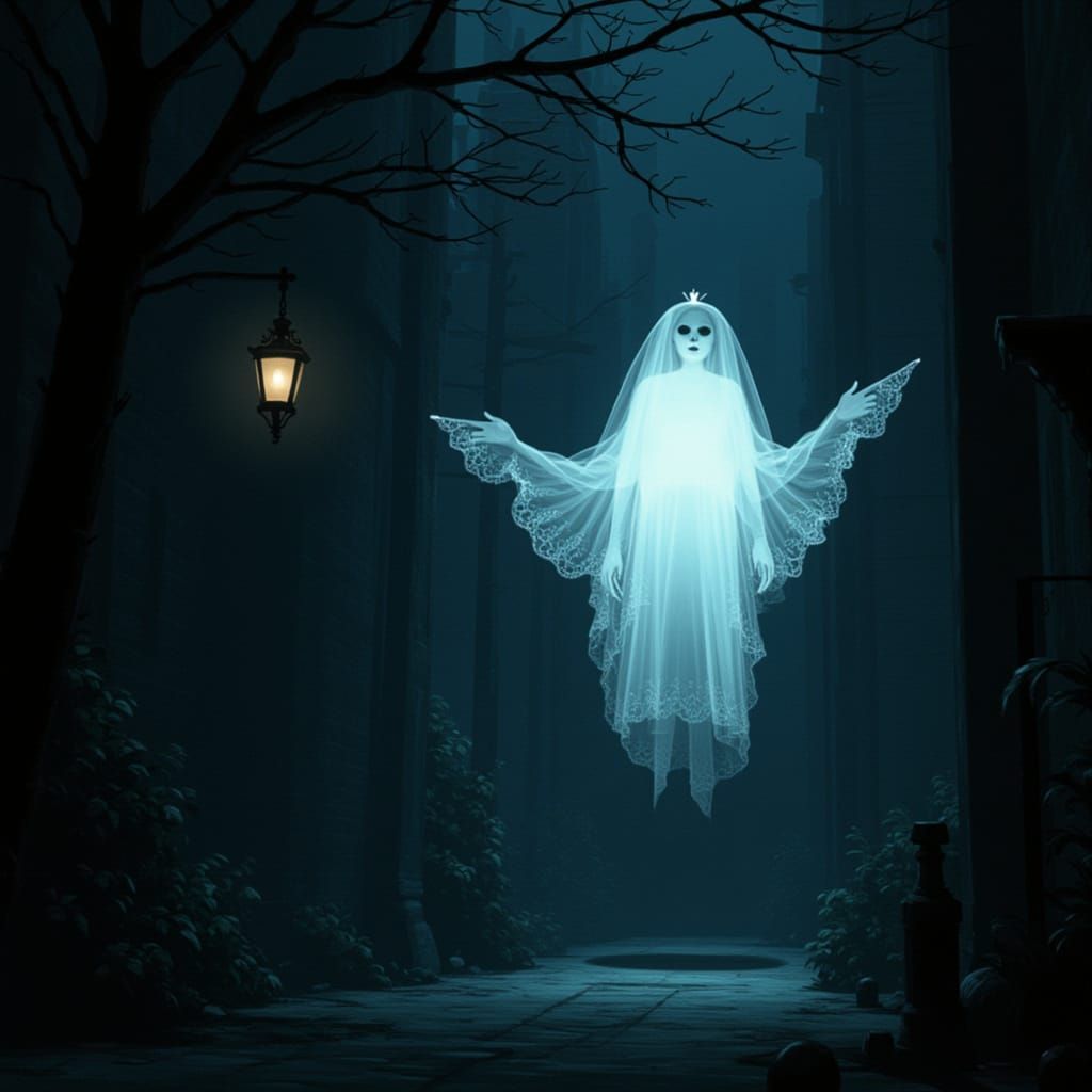 Glowing Ghost in Gothic Art with Lace Veil