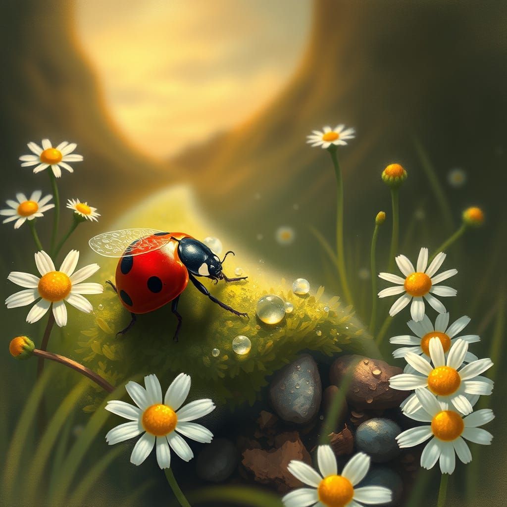 Ladybug's Ethereal Forest: A Whimsical, Hyperdetailed Scene