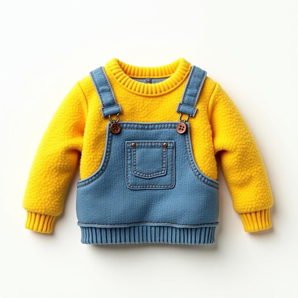 Minions-Style Fuzzy Yellow Sweater with Blue Buttons