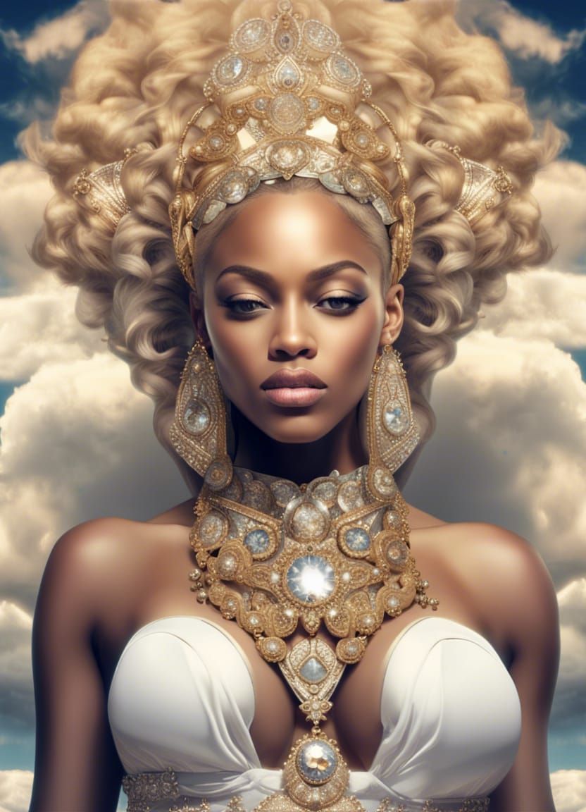 Hiphop Goddess Rapping in Diamond Sky, Fresco Style