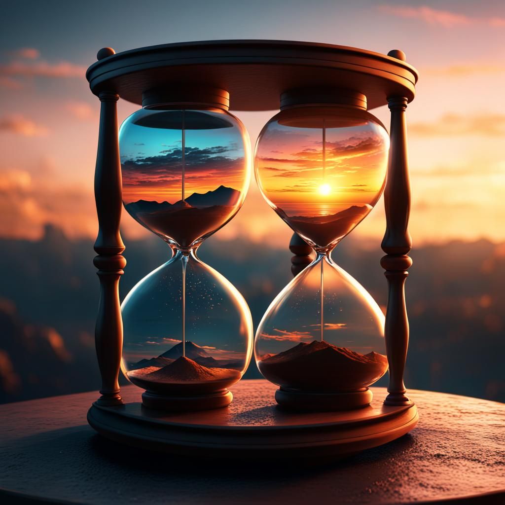 Hourglass Displaying Sunrise and Sunset: Digital Matte Paint...