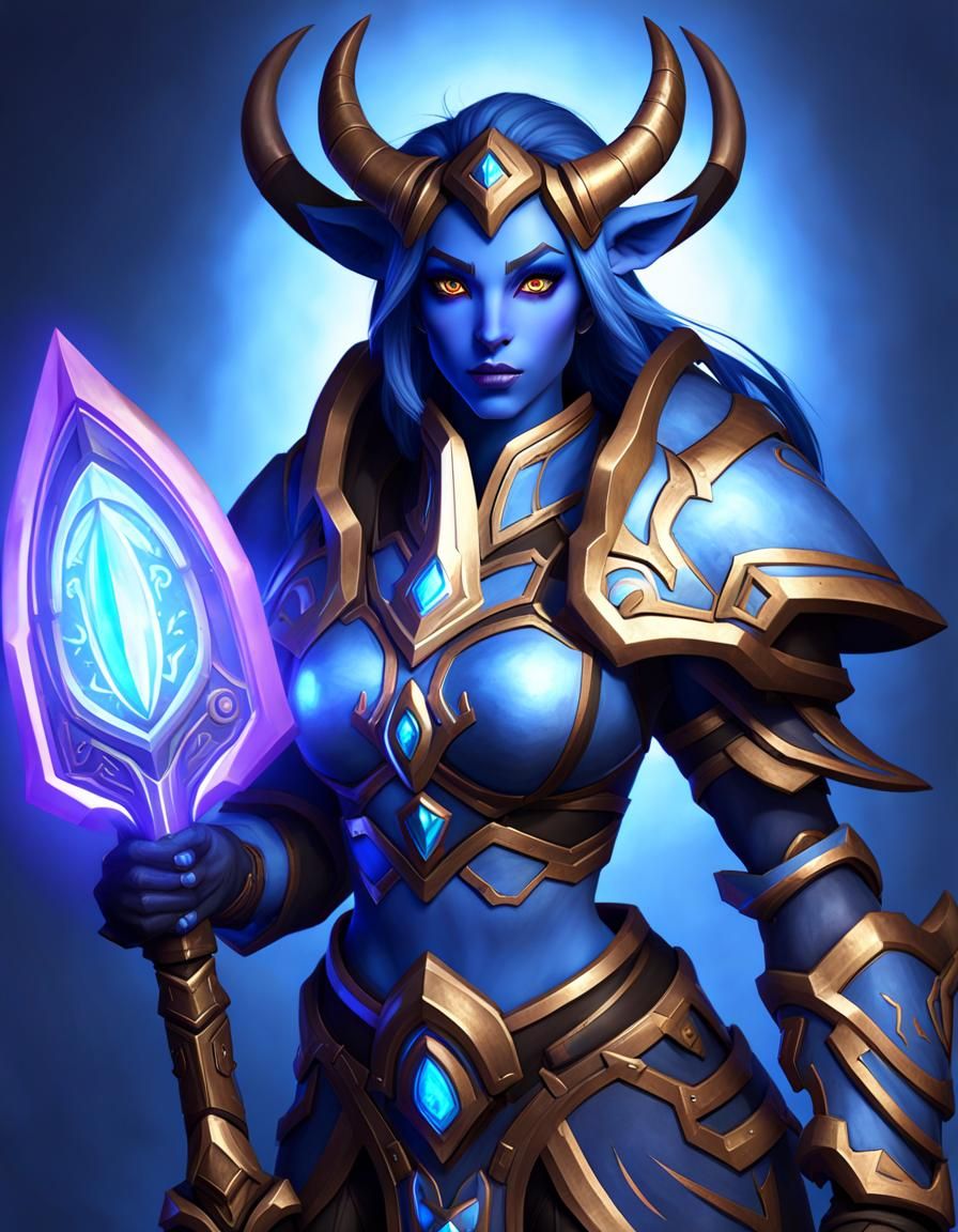 Female Draenei paladin from World of Warcraft game
