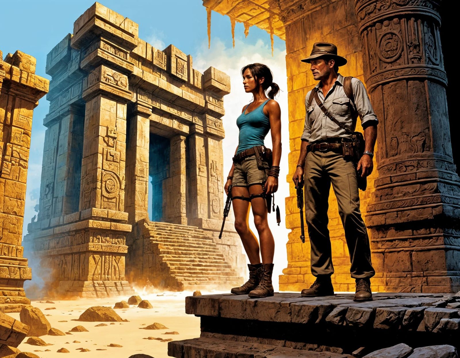 Lara Croft and Indiana Jones at Forgotten Temple