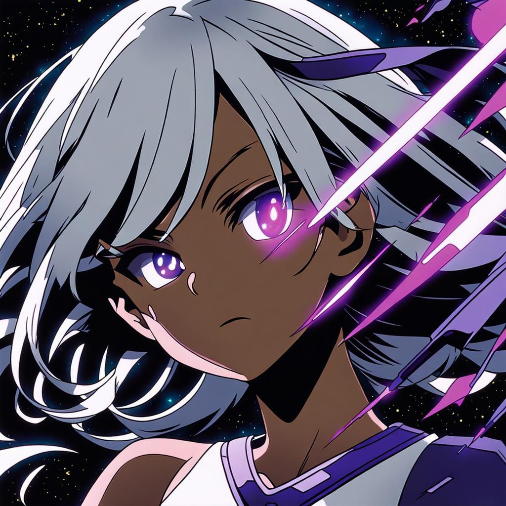 Anime Girl Portrait Floating in Space, Cel-Shaded Style