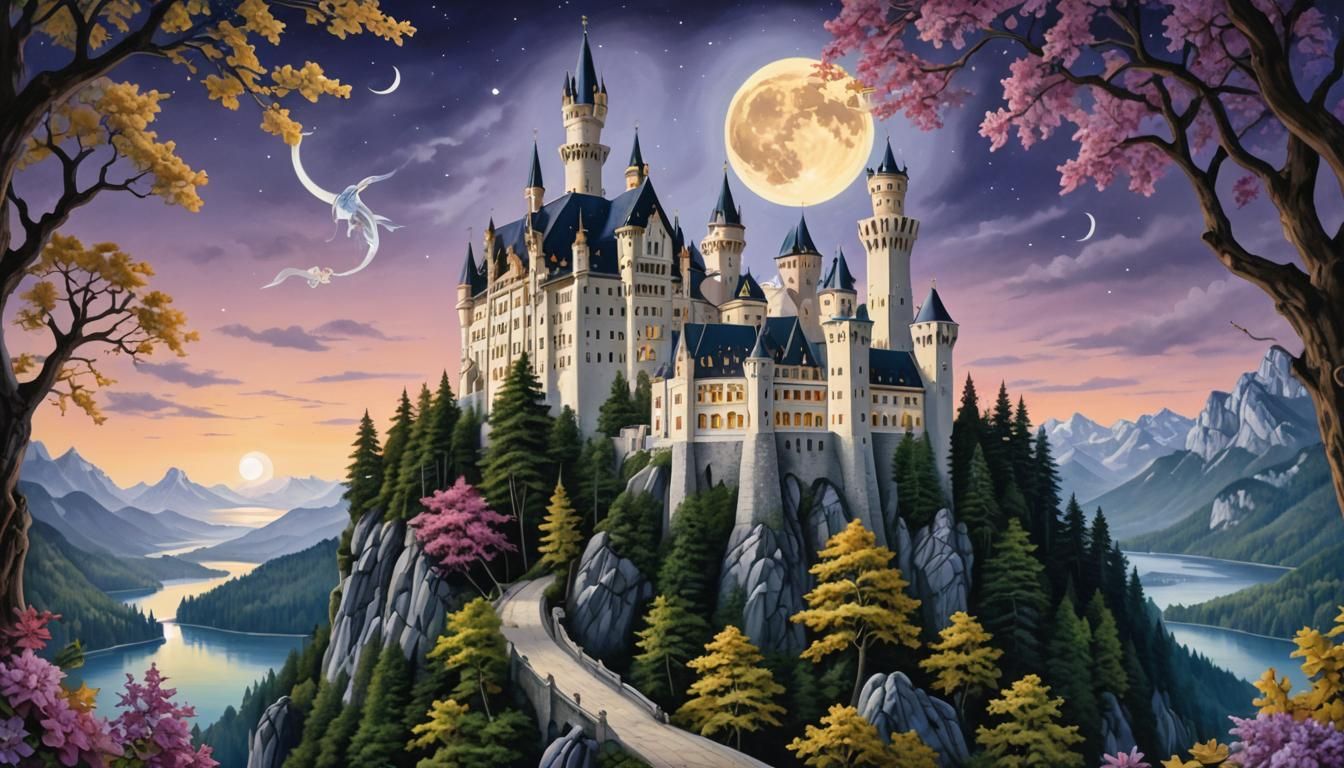 Neuschwanstein Castle with Mermaid in Catherine Abel Style