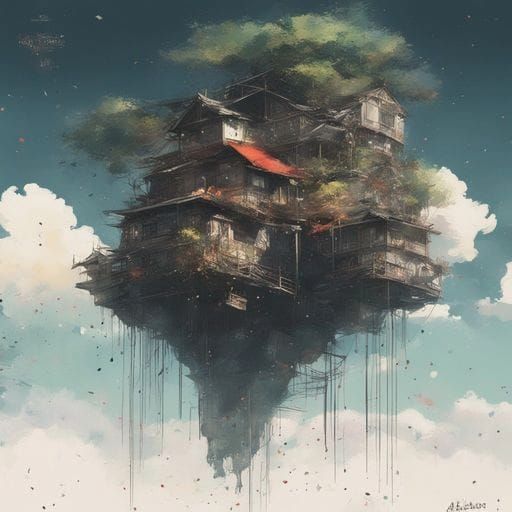AI-Generated Floating Village Concept Art