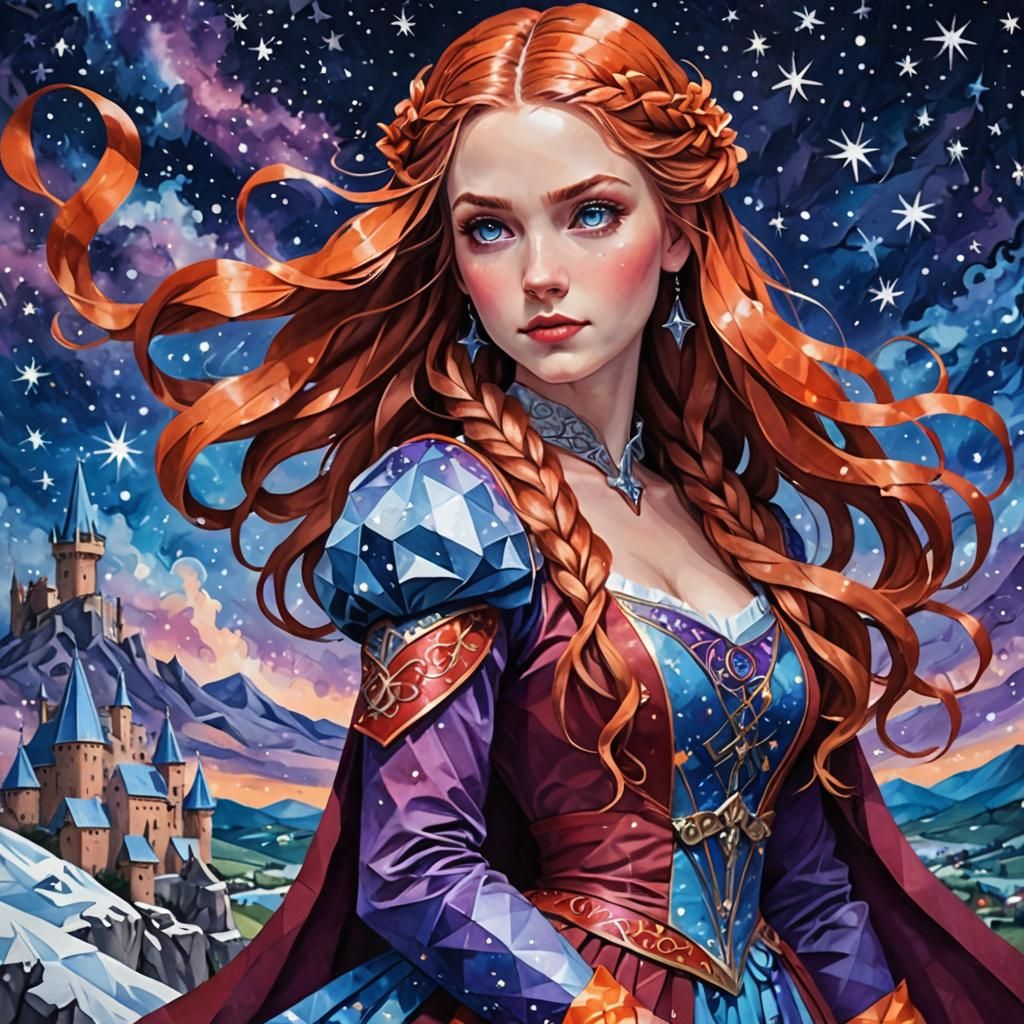 Woman with Blue Eyes in Origami Starscape