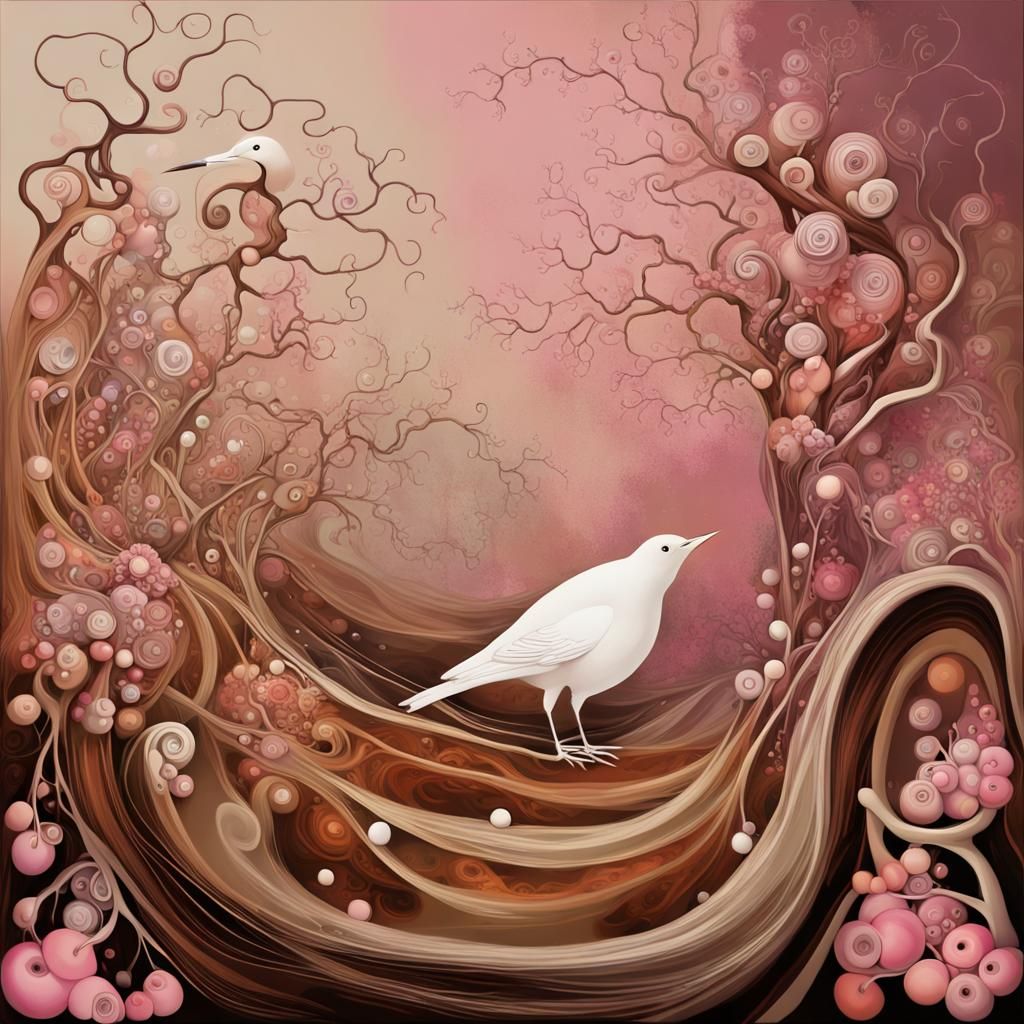 Abstract Surreal Artwork: Birds, Waterfalls, and Nature