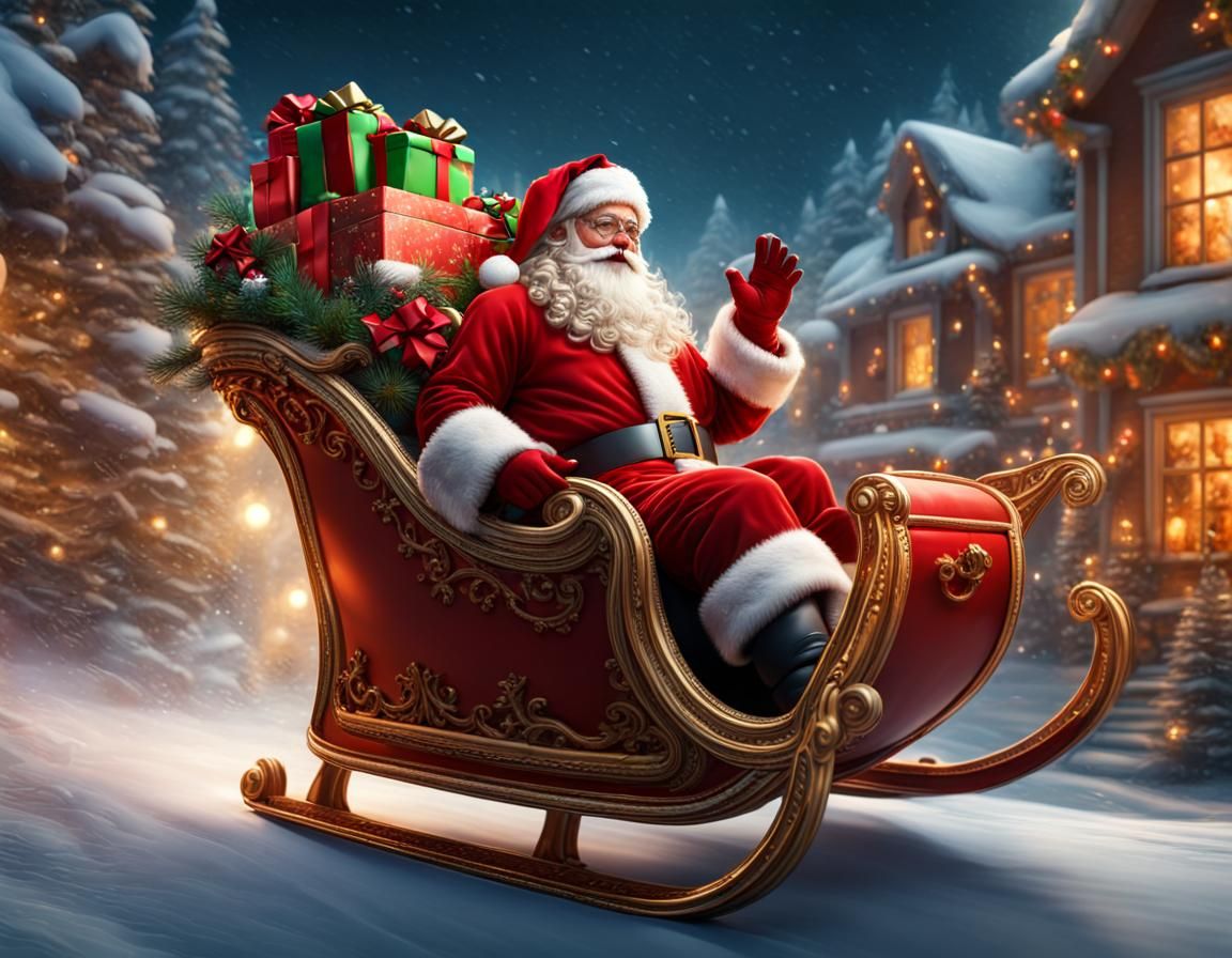 Santa Claus Sleigh Delivery, Hyperrealistic Concept Art