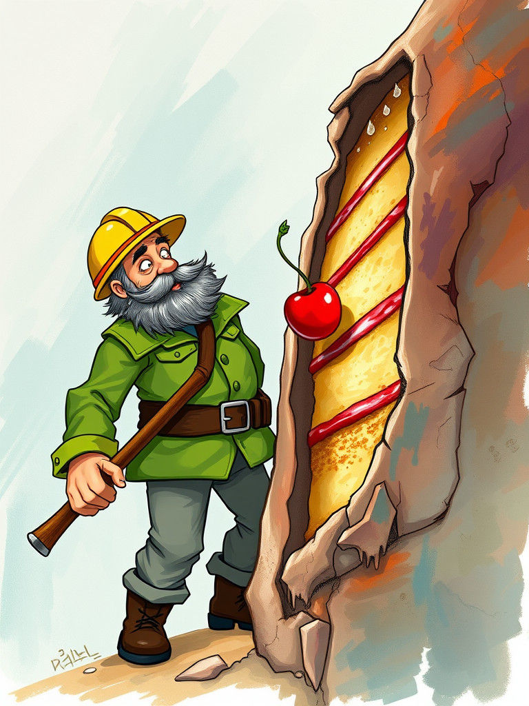 Geologist Extracts Cherry from Cassata Cake Cliff