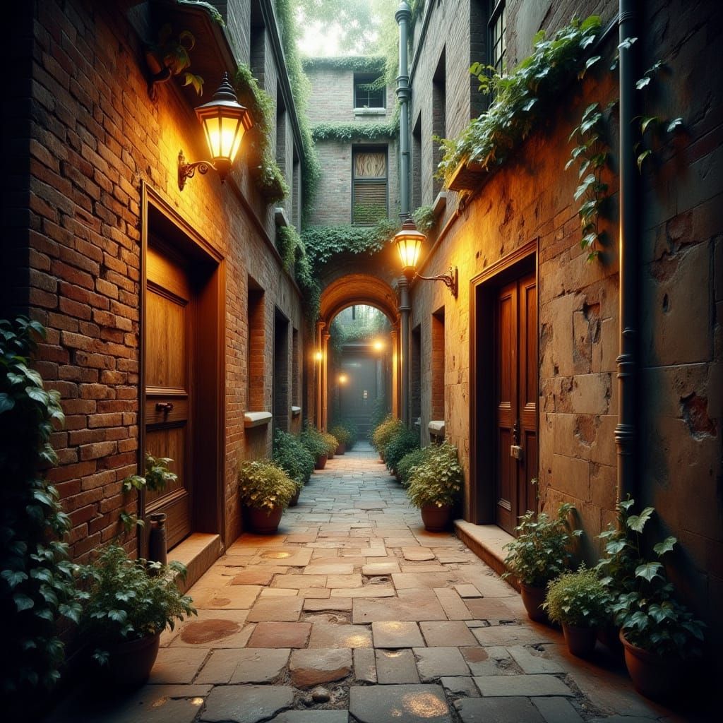 Dreamy Enchantment: Whimsical Steampunk Alleyway Scene
