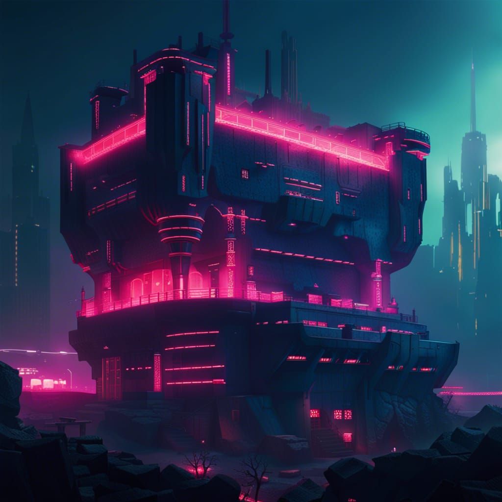 Cyberpunk Medieval Castle in Neon Future