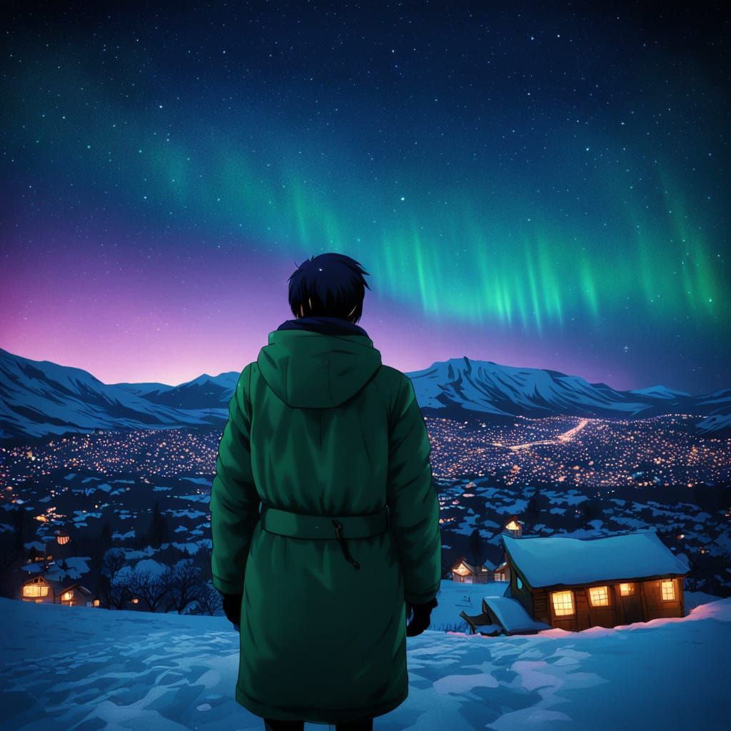 Anime Girl Under Starry Christmas Skies