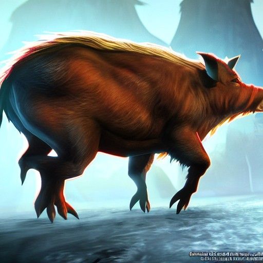 Fierce Red-Eyed Boar in Video Game Style