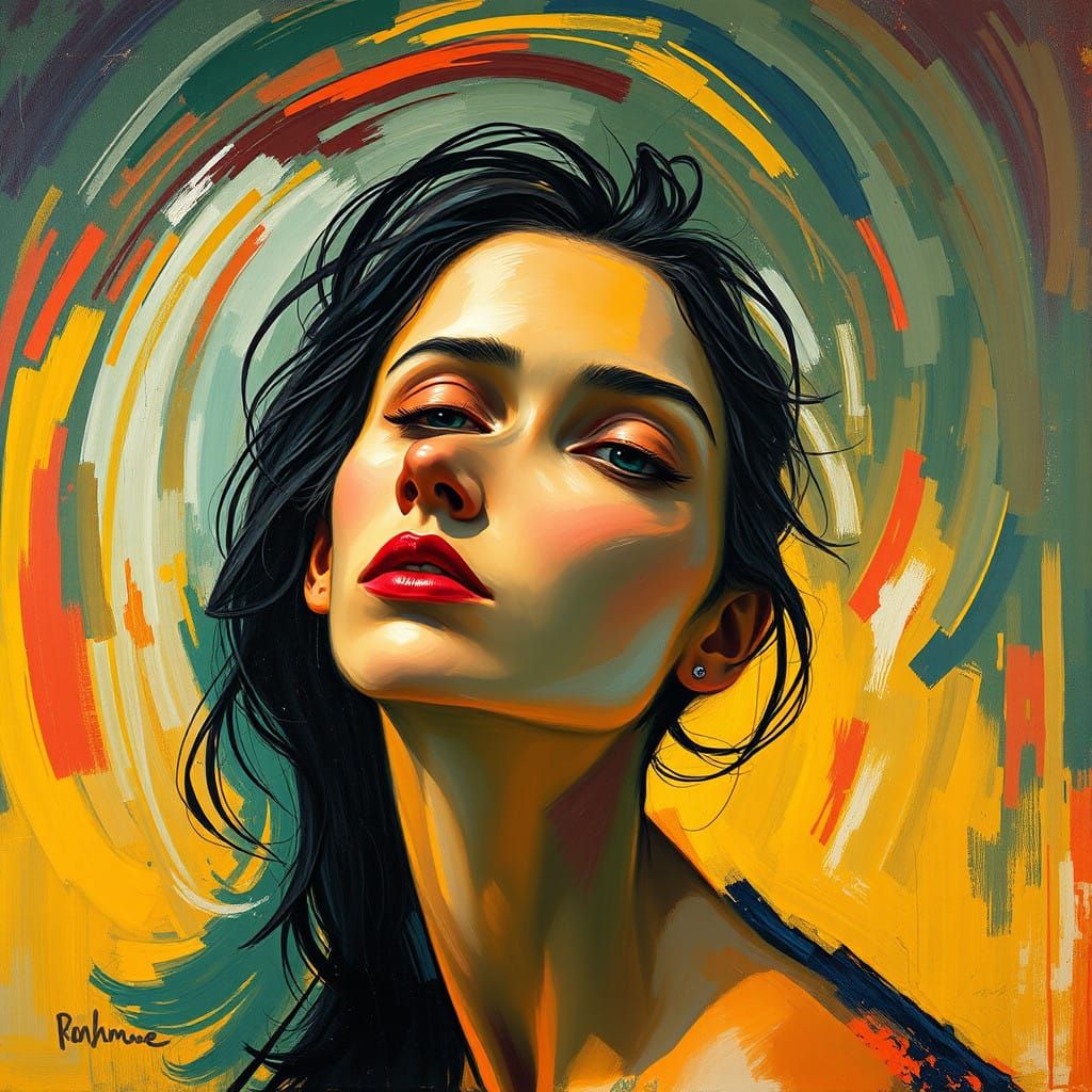 Ethereal Woman Lost in Thought Amidst Fauvist Brushstrokes