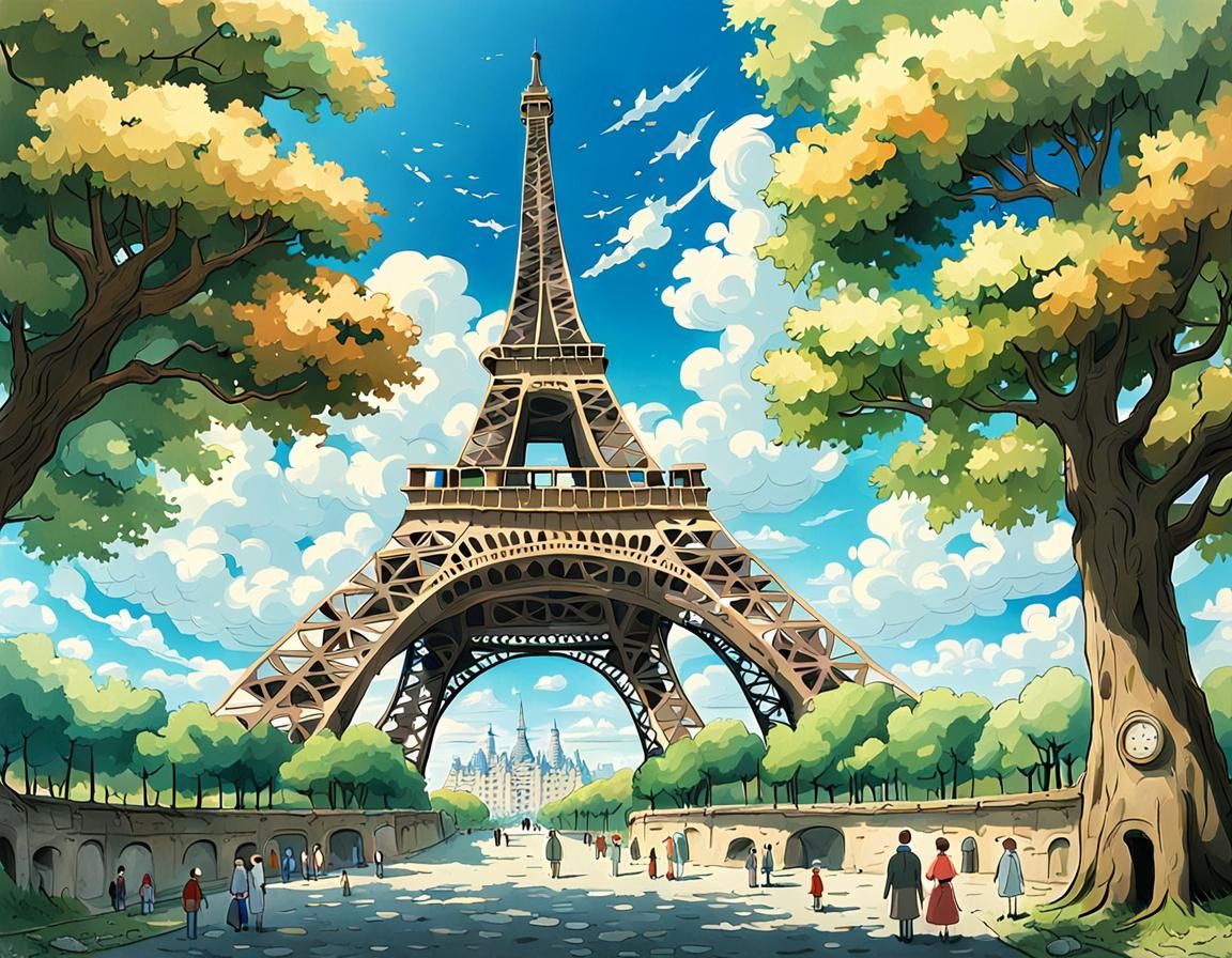 Eiffel Tower in Ghibli Style