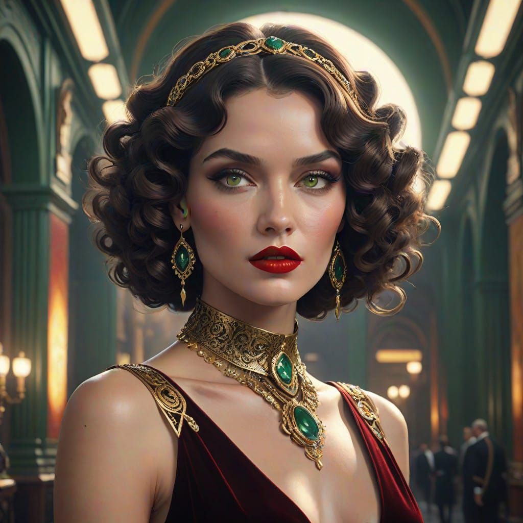 Vintage-Era Siren in Gold and Ruby