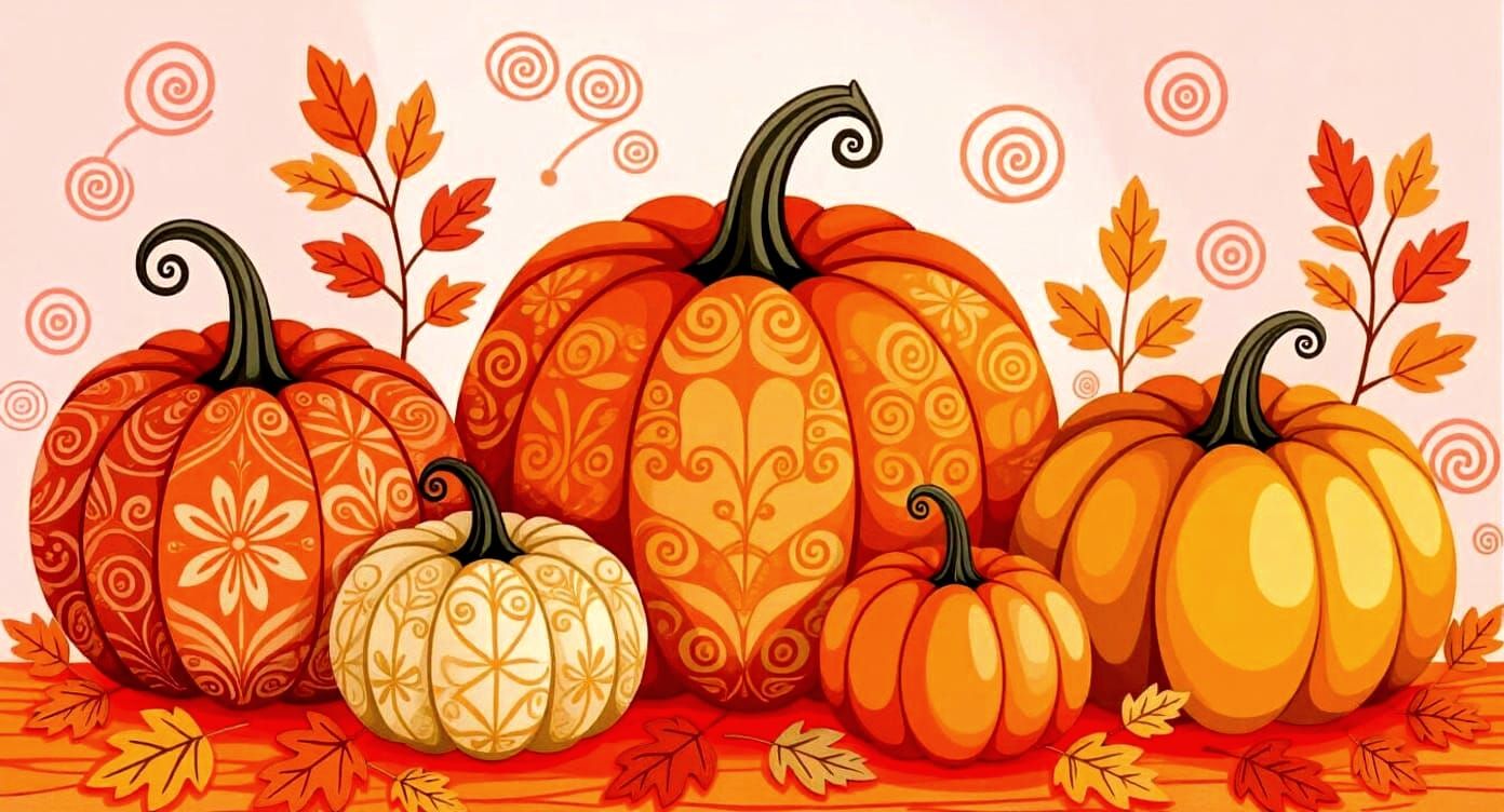 Intricate Orange Pumpkins in Zentangle Style