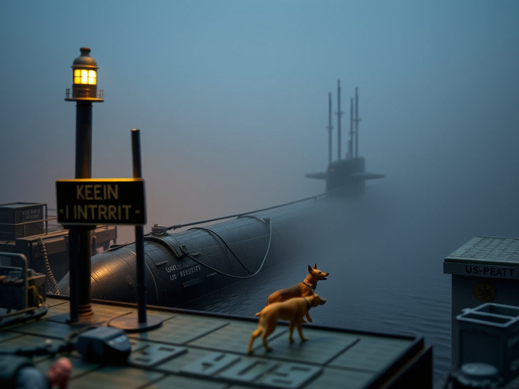 Miniature German U-Boat Base in Cinematic Lighting