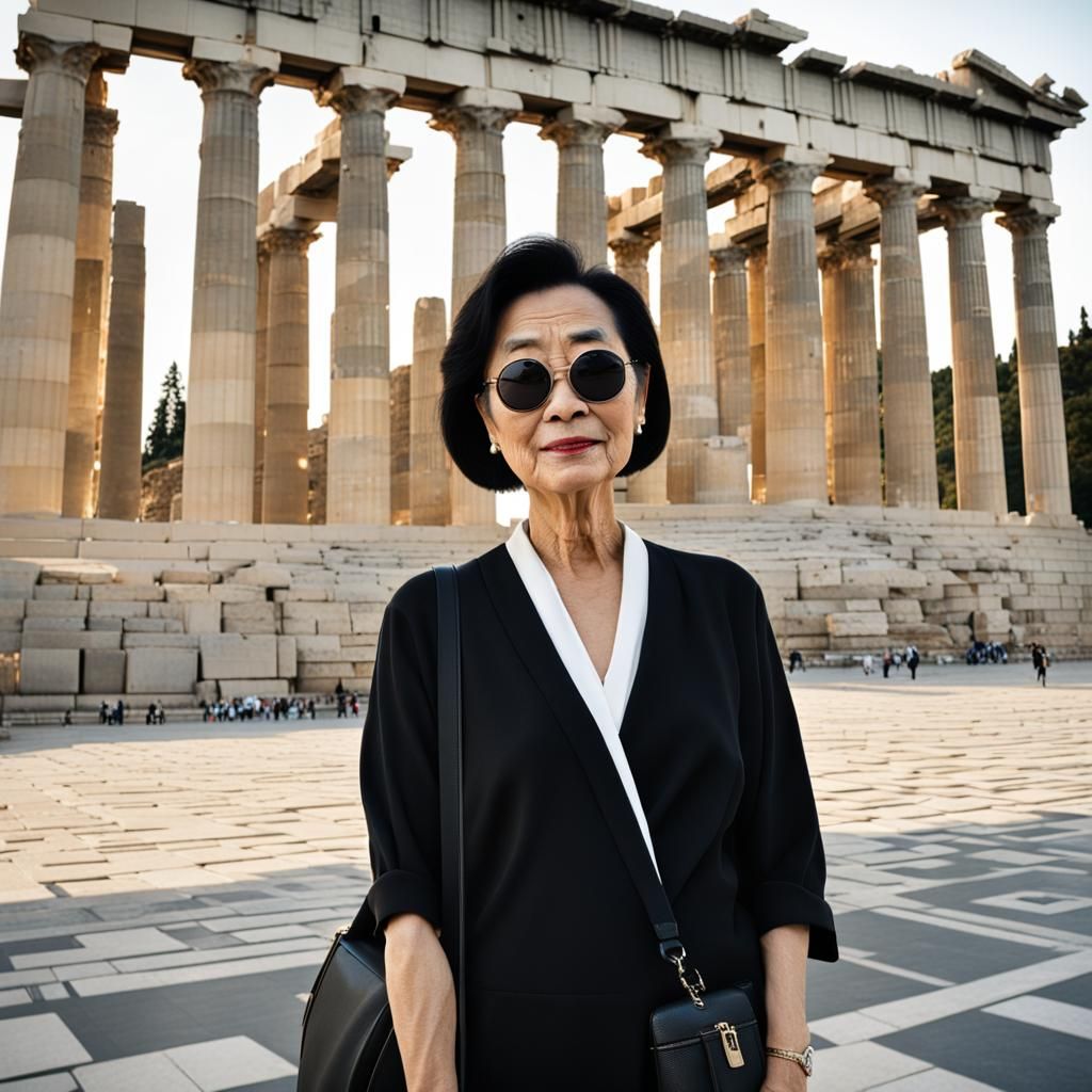 Korean Woman at Parthenon: Photorealistic Cinematic Portrait