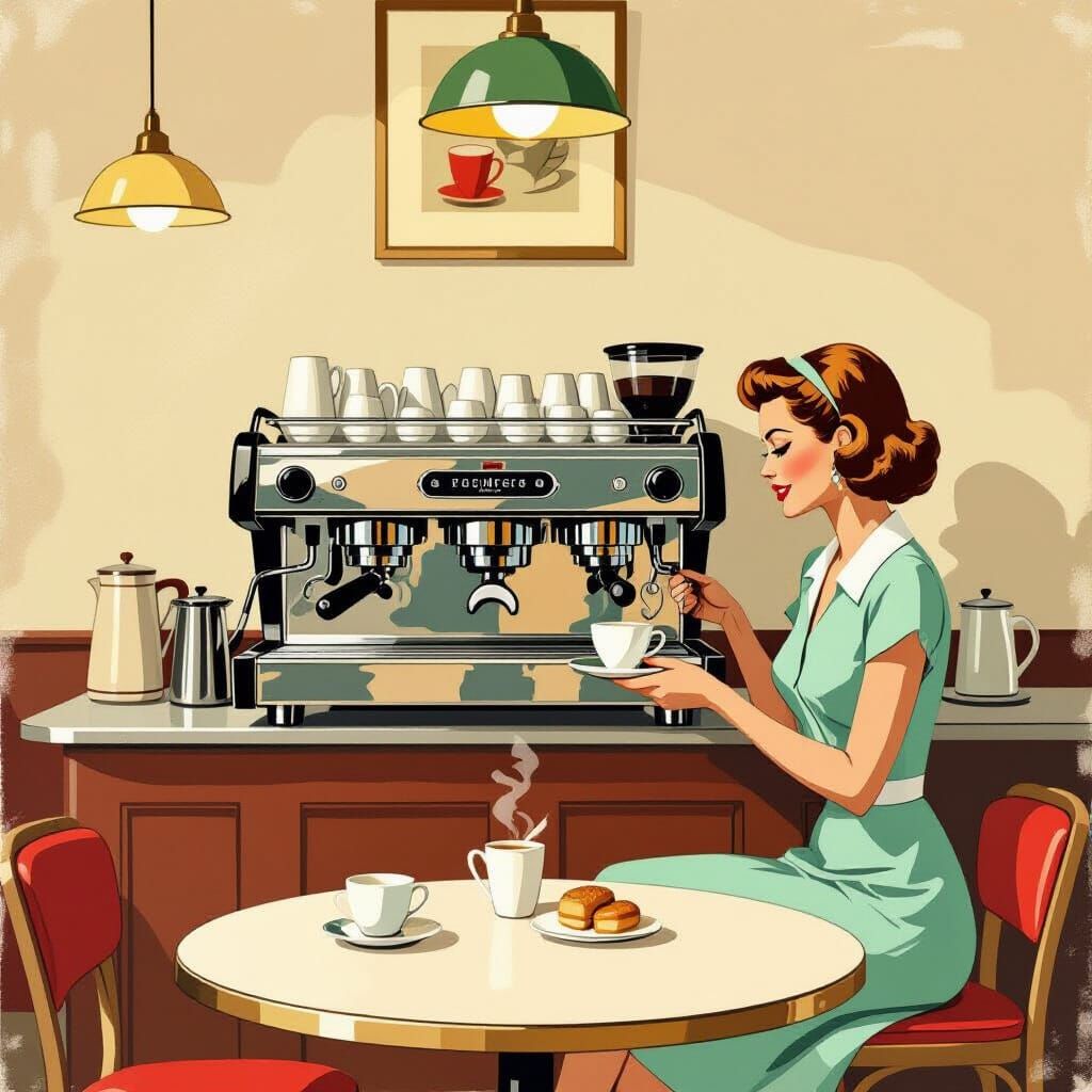 Vintage Italian Cafe in Vettriano Style