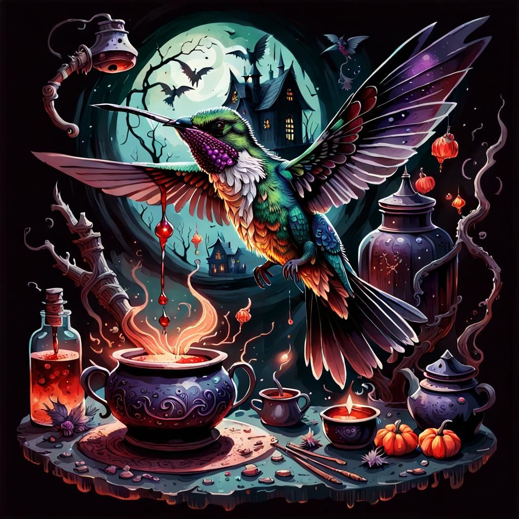 Sinister Witch Brewing Potion in Dark Fairytale Art