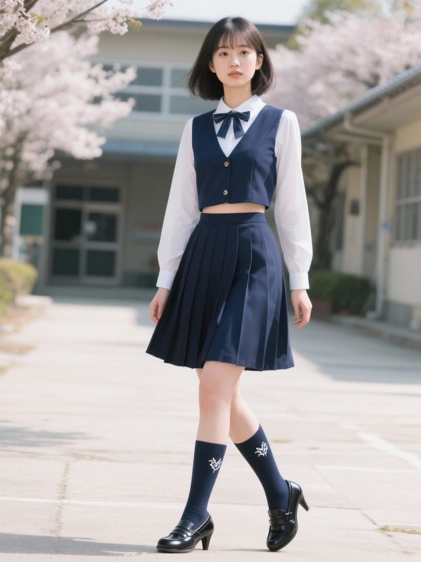 Japanese Schoolgirl in Stylish Uniform with Unique Blouse